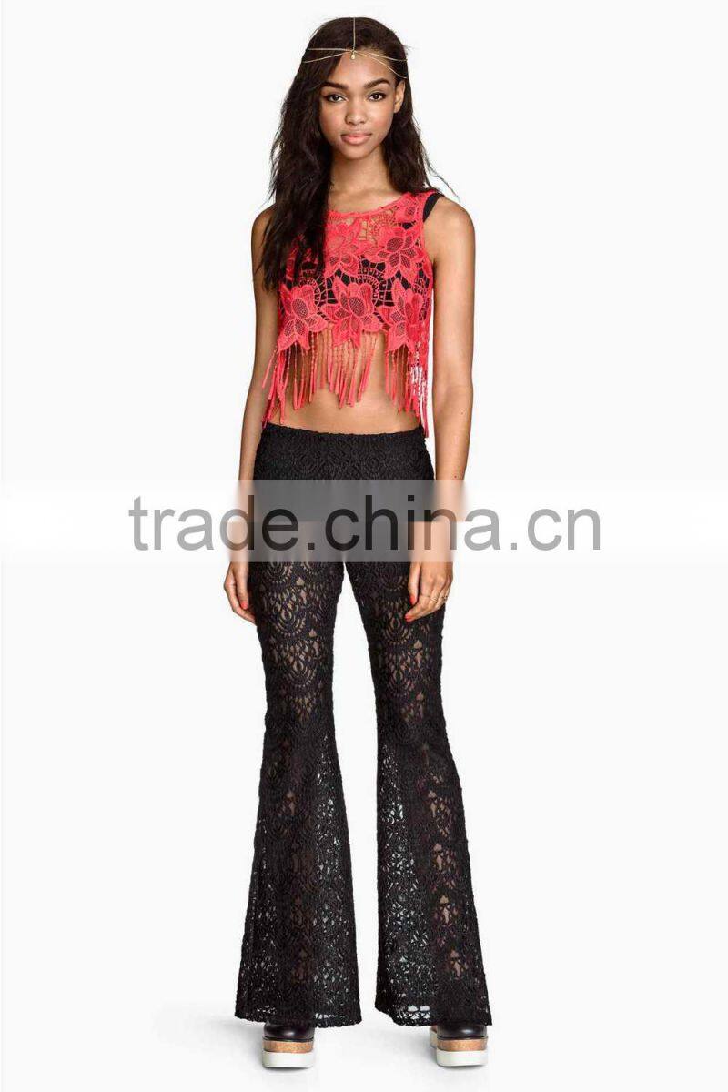Fashion black lace fishtail swing long pants design for woman