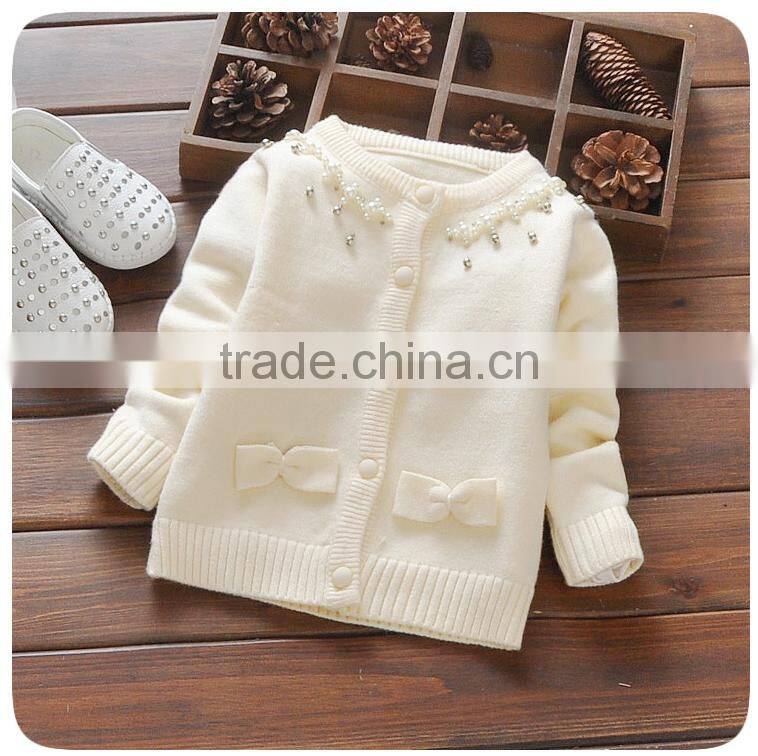 Sweet Baby Girls Cotton Sweaters Design With Beads and Bowknots For Children Knitted Cardigan