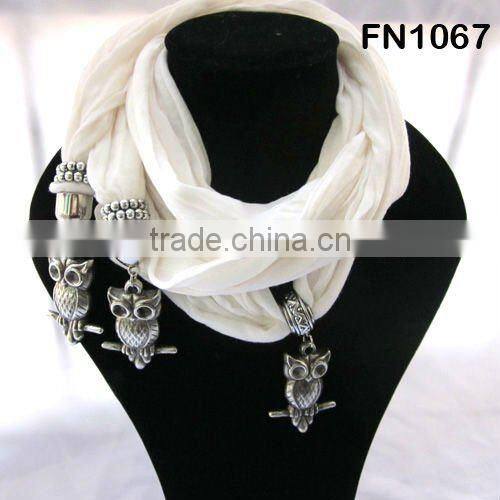 Glowing scarf with owl charm metal bird charms