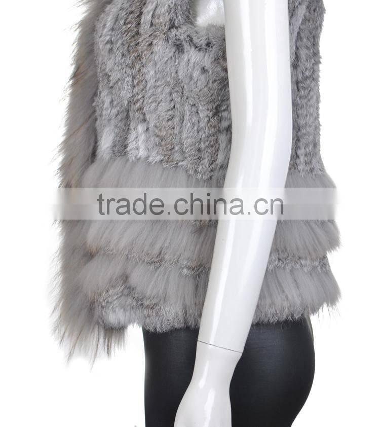 YR243 Knitting Rabbit Fur Vest 1*2 Knit Women Real Raccoon and Rabbit Fur Vest Wholesale OEM