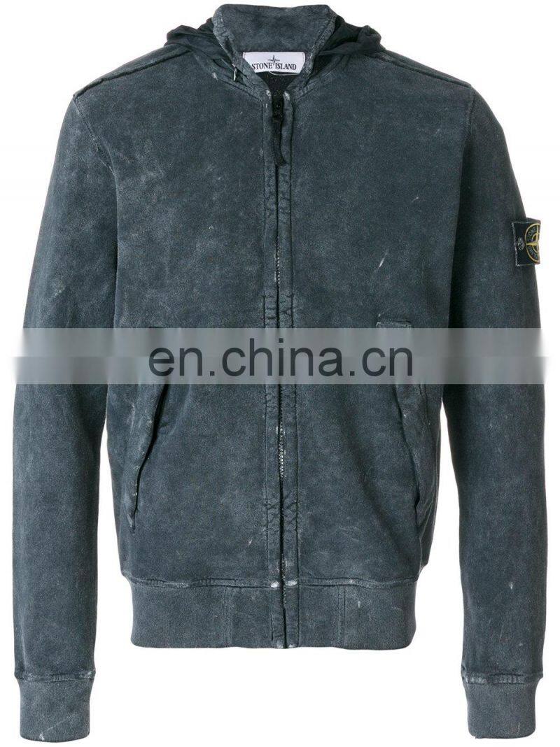 100% Polyester Grey cotton washed zip hoodie from wensfashion Custom Fitness Hoodies