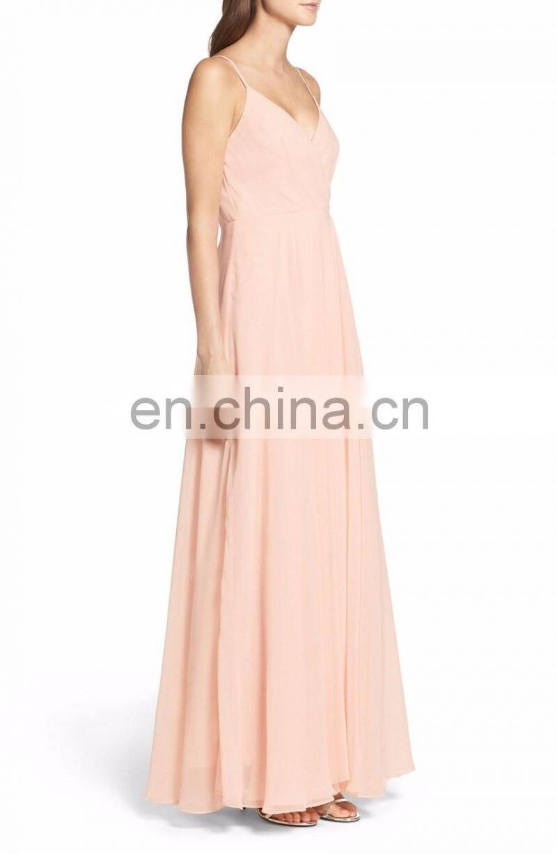 Elegant Spaghetti Strap Long Chiffon Surplice Sexy Evening Dress Women