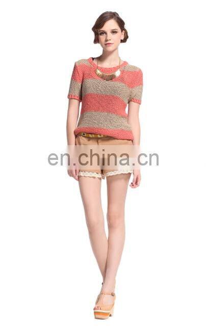 2014 Catchy Cotton Floral Lace Design Plain Color Women Short Simple Pants