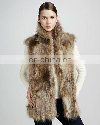 2015 women fashion Long Raccoon Dog Fur Vest, Natural