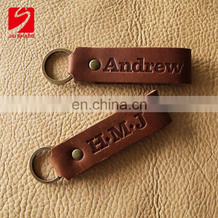 Cheap custom made leather car logo keychains with metal ring