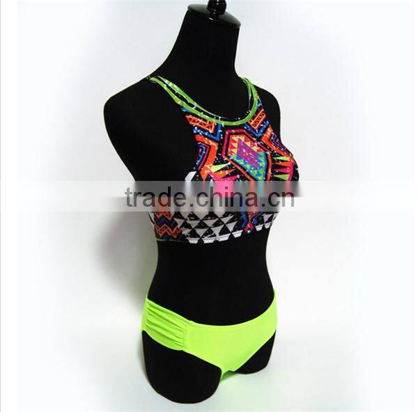 2016 New Sexy High Neck Bandage Swimwear Ladies Push Up Swimsuit Bikini Set