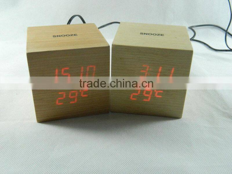 WL0623T Nature Wood LED Digital Touch Snooze Multi Function Art Clock