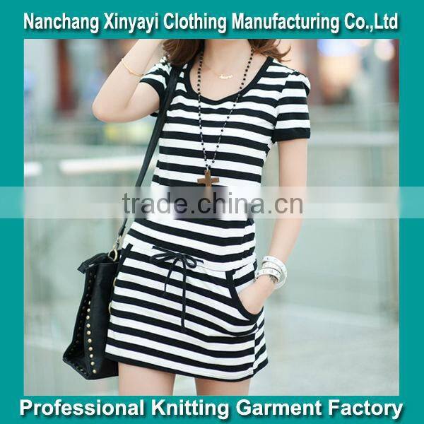 Fashion o-neck stripe short sleeved women dresses from nanchang alibaba china