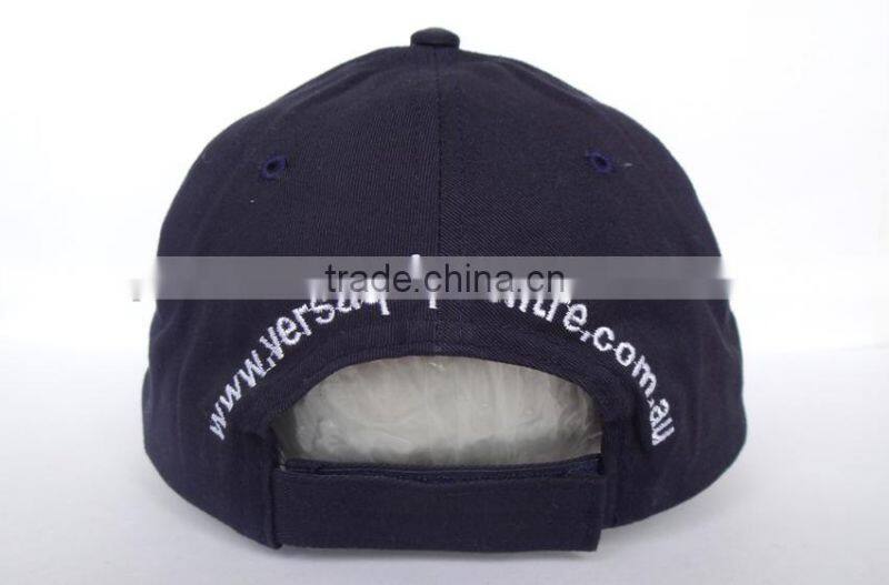 customized six panel promotional dark blue cotton baseball hat from china