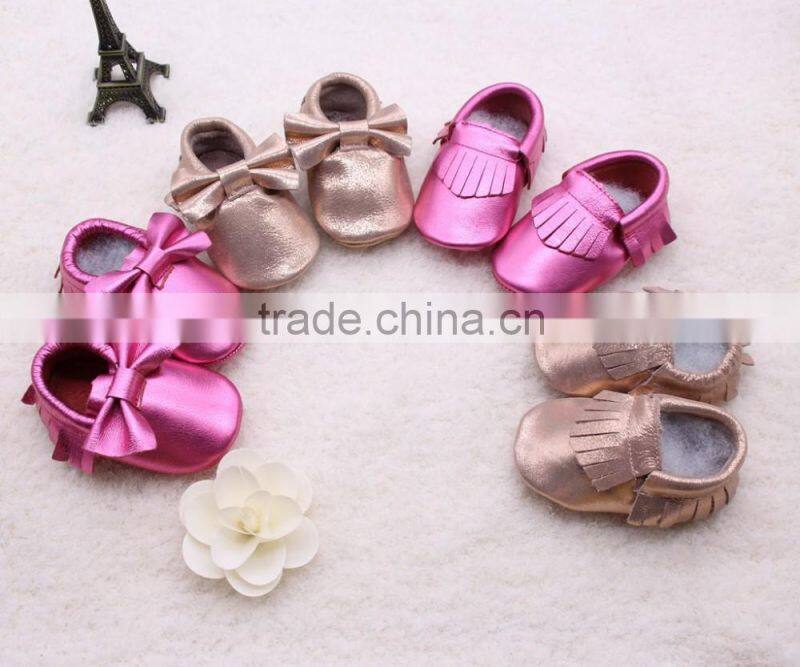 2015 Soft leather baby shoes soft moccasins MOQ 8 Pairs/mixed 4 sizes