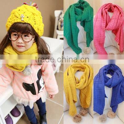 Best Selling Pom Pom Ball Tassel Style Warm Keeping Plain Acrylic Fashion Girls Knitted Scarf