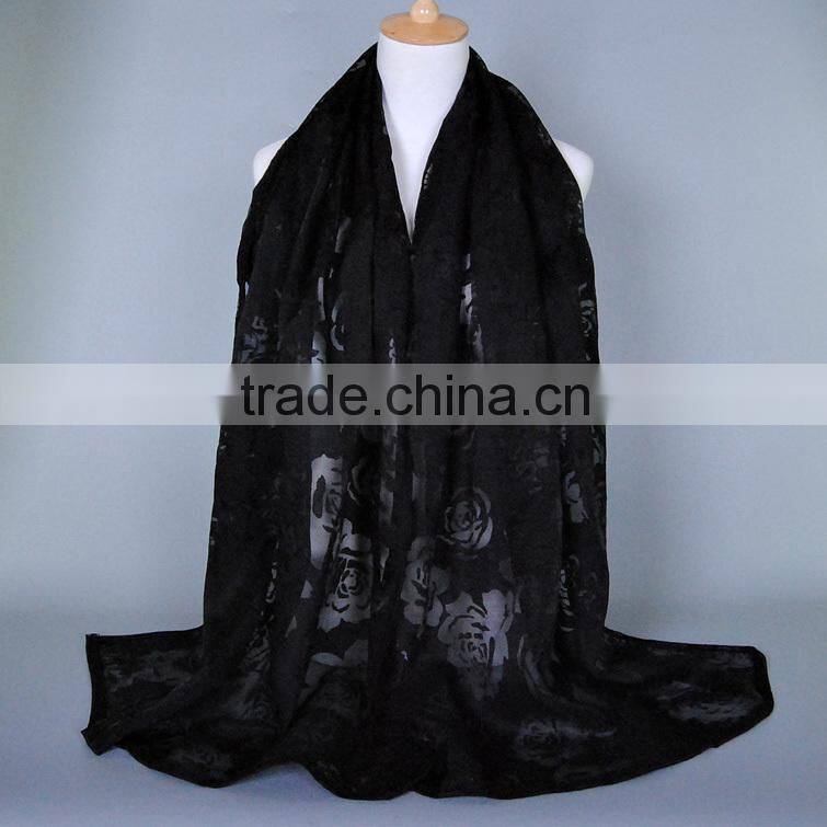 Wholesale New High Grade Lady Fashionable Hollow Rose Flower Lace Scarf