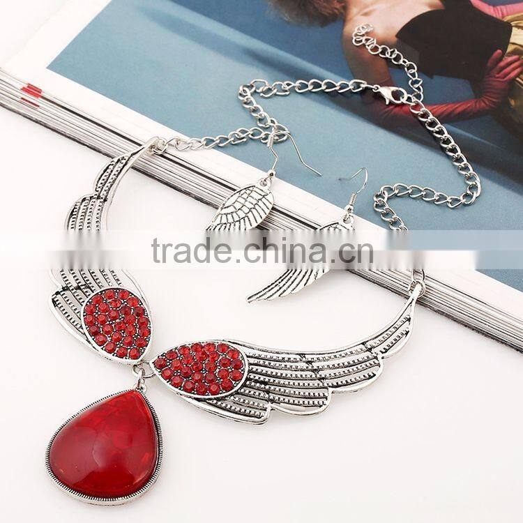 New Fashion Sweetly Angel Wings Water Droplets Gem Diamond Jewelry Set