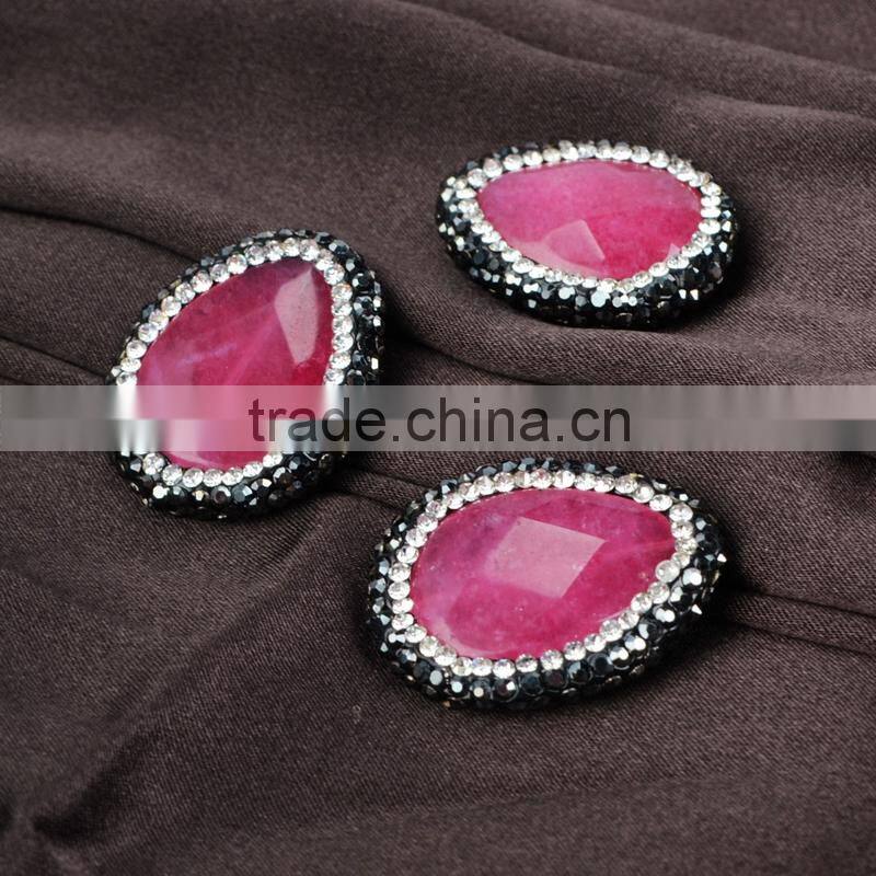Peachblow jade faceted beads inlaid zircon paved beads, zircon jewelry wholesale with CZ paved cap
