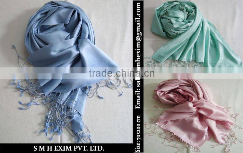 Satin weave pure silk shawl and scarf in wide range of colors...