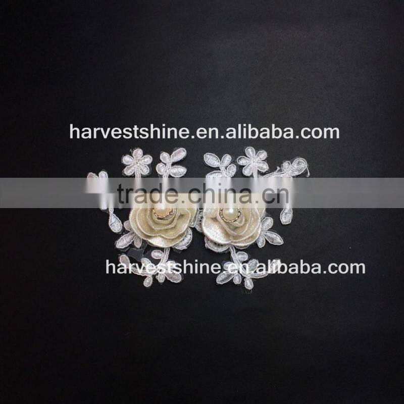 Wedding Bridal Applique,Embroidery Rose Fabric Flower Applique,Floral Flower Pearl Applique