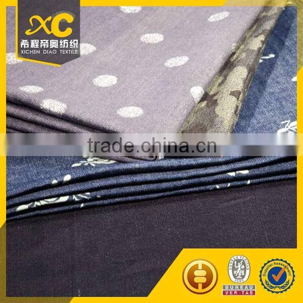 Fake denim stretch custom print cotton fabric wholesale
