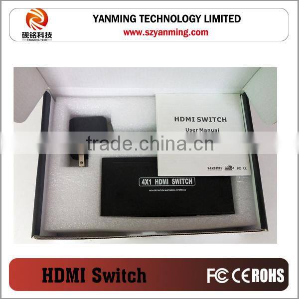 4 port HDMI switch 4x1 metal case hdmi switcher 4 input, 1 output