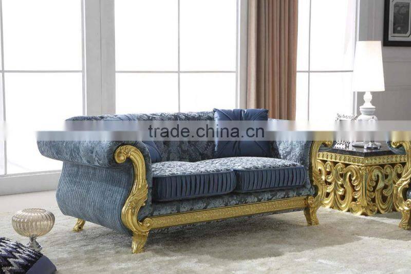 hand carved new classic gloden foil livingroom furniture fabric sofa sets AL187