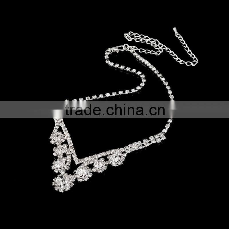 Fashion silver plated flower crystal diamond jewelry set