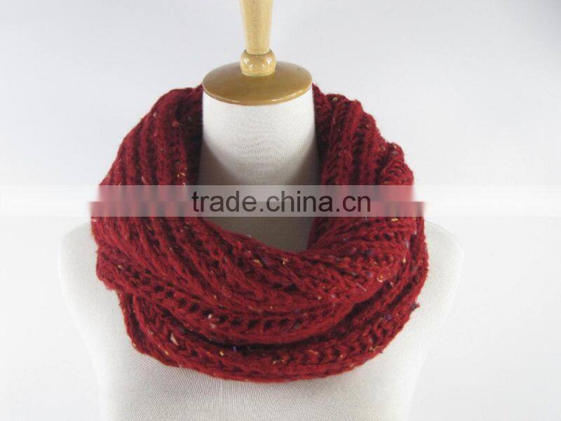 In Stock! 100% acrylic knitted burgundy neck warmer with colored decorations