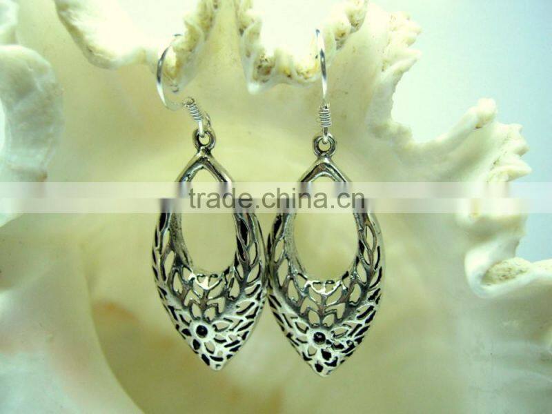 Oxidized Leaf Filigree Designer Sterling Silver Earring Jewelry, Oxidized 925 Sterling Silver Jewelry