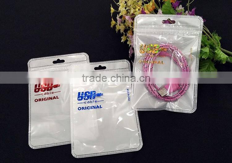 Mobile phone accessories plastic bags/white printing USB plastic bags with zipper/