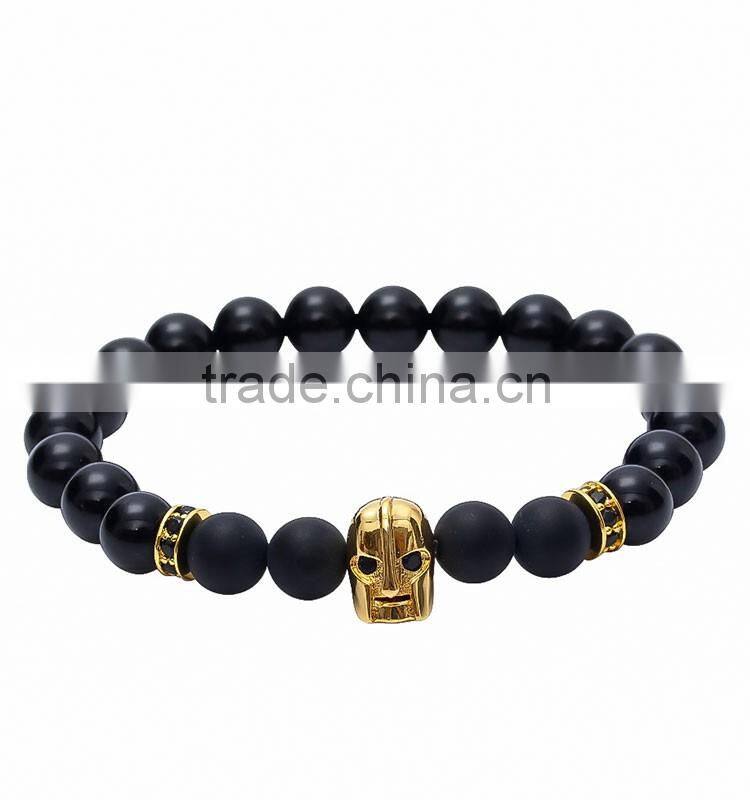 24k Gold Plated Helmet Spartan Warrior Custom Charm Beaded Bracelet for Men