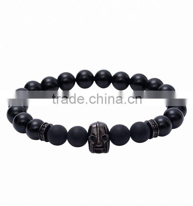 24k Gold Plated Helmet Spartan Warrior Custom Charm Beaded Bracelet for Men
