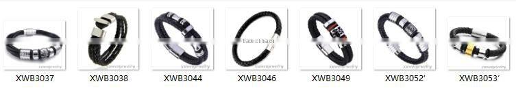 high end manufacturer stainless steel leather bracelets with magnetic clasp
