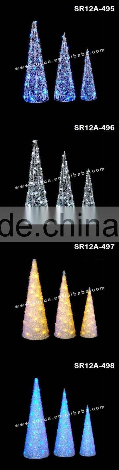 3pcs LED rattan Christmas cones set with light