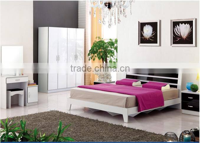 2016 modern ornate MDF white double size bed with solid wood frame