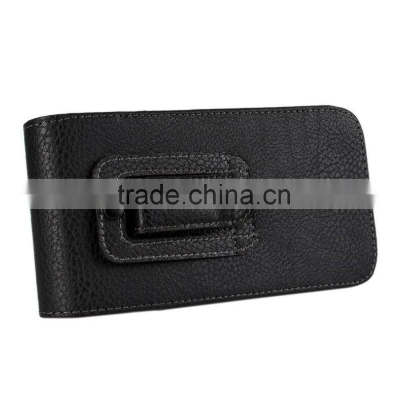 Black Vertical Leather Holster Pouch for Sony Xperia Z4 with Belt Clip--Glossy Skin or Lychee Skin