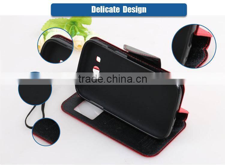 LZB Fashion color contrast series view windows magnetic flip leather case for motorola moto E