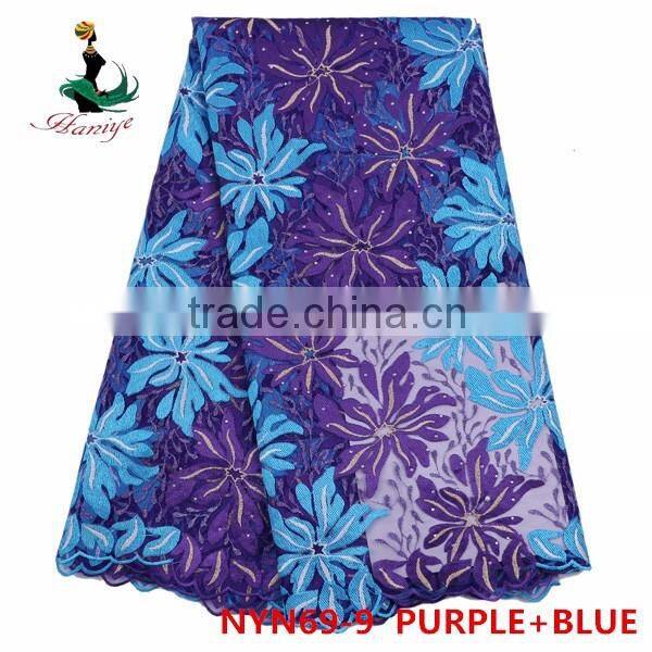 2016 Haniye african Latest embroidery tulle lace fabric nigeria French net lace fabric for dresses/NYN69