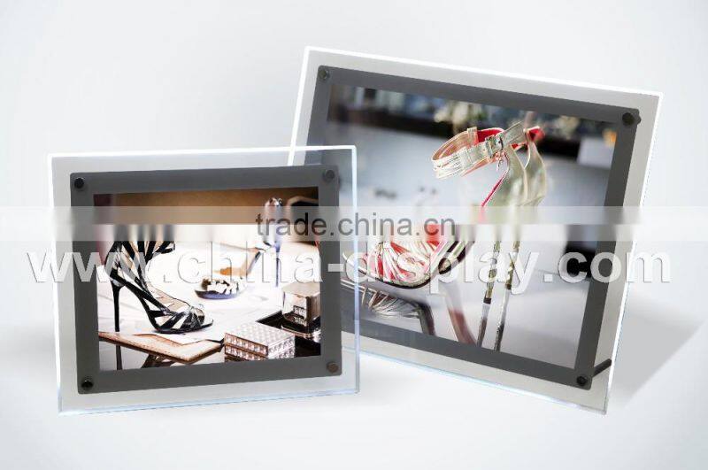 Slim-line illuminated desktop sign holder led picture frame