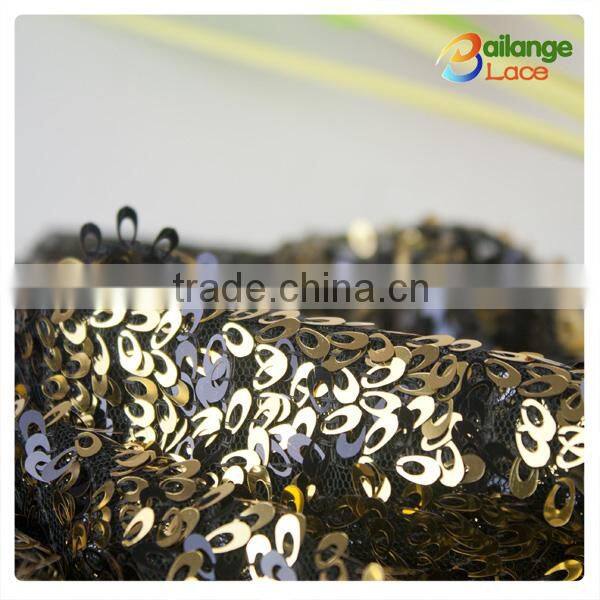 High fashion gold black colour 2016 guangzhou wholesales spangle fabric