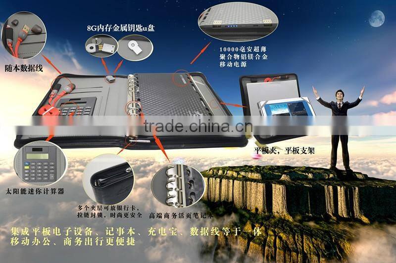 Black pu leather zip A4 file organizer folder case with calculator