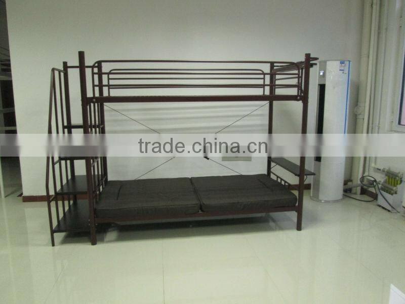 Twin Over Futon sofa Metal Bunk Bed, Brownish Red