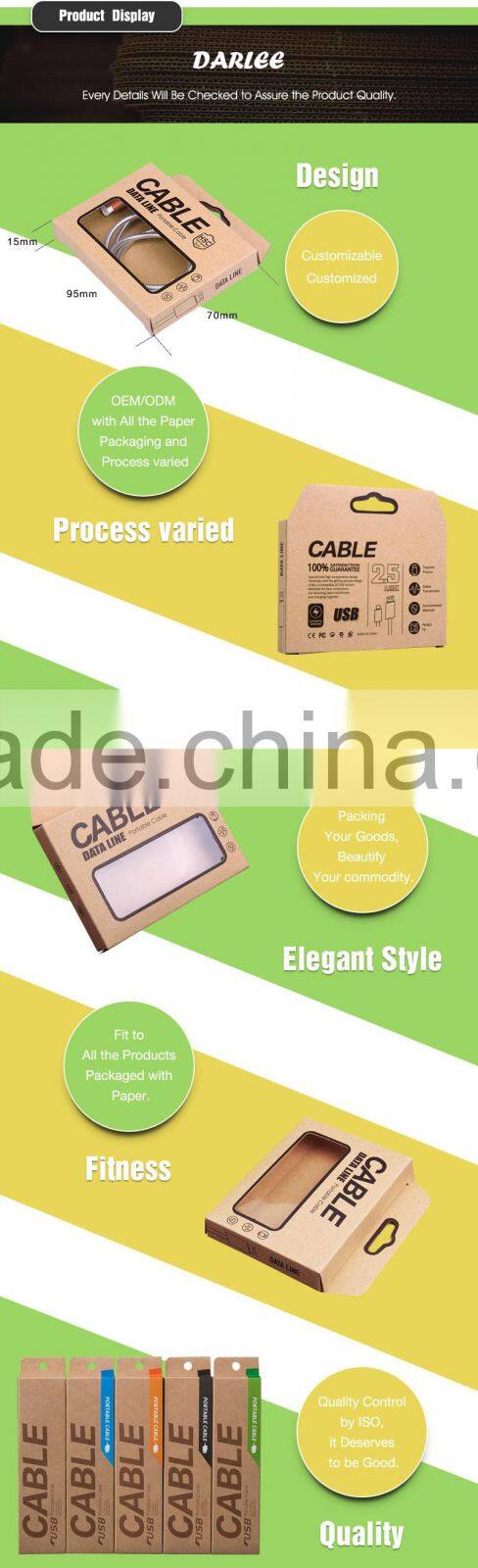 Custom logo printed recyclable kraft paper usb cable paper package boxes