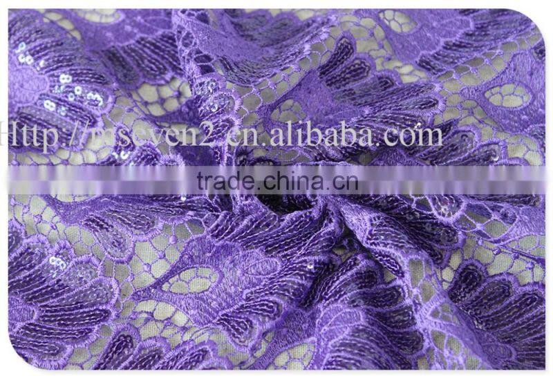 High quality polyester red/purple crochet swiss lace fabric with sequin