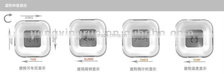 Novelty mini table clock,1 in 4 Digital 4-side Rotation digital alarm clock YF2606