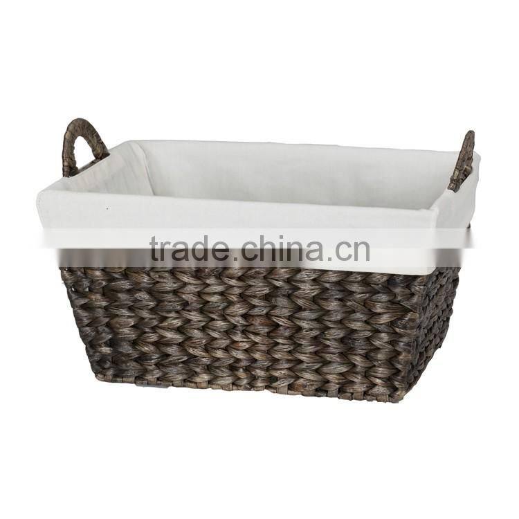 Water hyacinth shallow mouth design large lining inside basket with handle