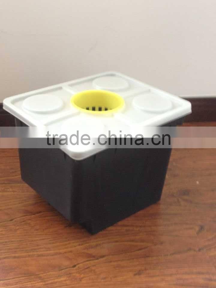 black hydroponic Dutch Buckets with lids