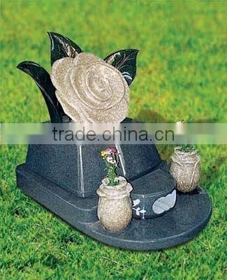 Black Marble Flower Headstone