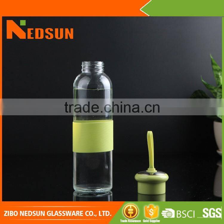 High quality glass clear water bottle with cap