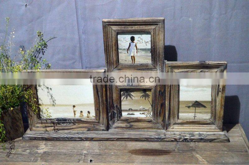 decorative antique wooden photo frame with multi openings