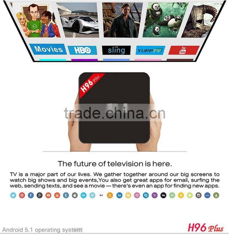 2016 hot sale android5.1 smart tv box H96plus wifi 2.4g 2G/16G kodi pre-installed internet tv box