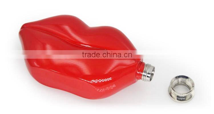 5 oz red lips stainless steel hip flask