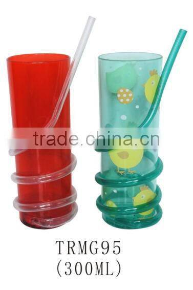 Eco-friendly clear plastic kids drinking water bottle with straw